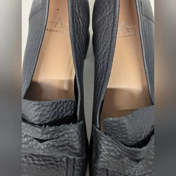 NEW Aquatalia Carlina Block heel black leather pumps size 9 Square Toe textured - Picture 5 of 8
